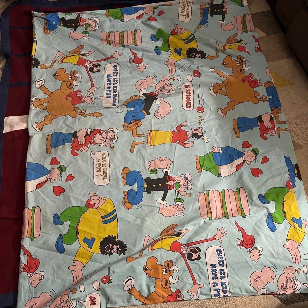 Vintage King Features Syndicate Popeye The Sailor Theme Flat Sheet Olive cow